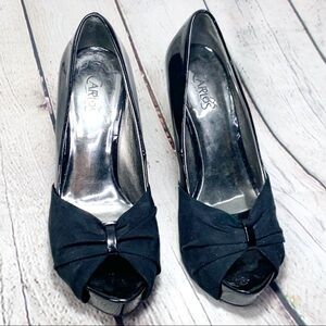 EUC-CARLOS Santana Patent Lthr/Suede PeepToe Heels